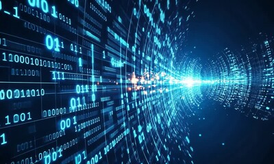 Poster - Exploring the digital tunnel of flowing binary data in a virtual environment created for technology enthusiasts