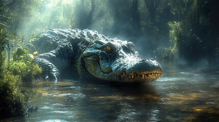 Canvas Print - Alligator Lurking in the Swamp: A Close-Up Portrait