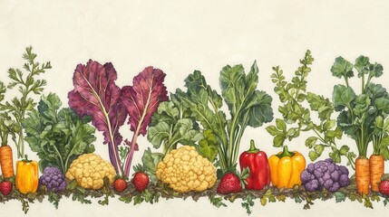 Wall Mural - Detailed botanical drawing of vegetable harvest