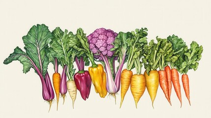 Wall Mural - Detailed botanical drawing of vegetable harvest