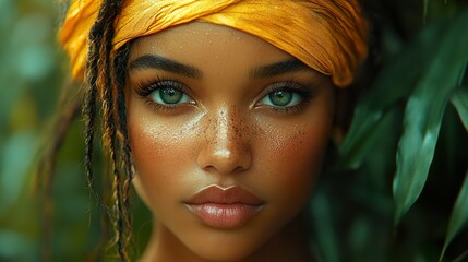 Poster - Close Up Portrait of a Woman with Green Eyes and Freckles