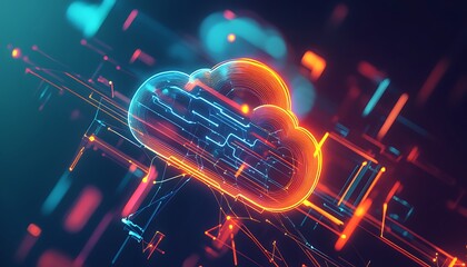 Poster - Abstract Digital Cloud with Neural Connections and Glowing Data Lines Symbolizing Cloud Computing Integration