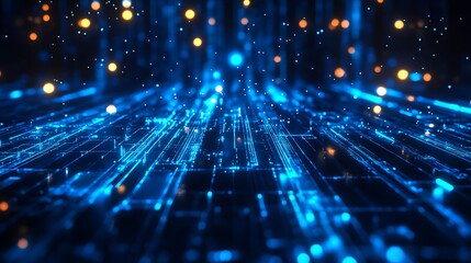 Wall Mural - Glowing blue lines in an abstract technology-themed background design