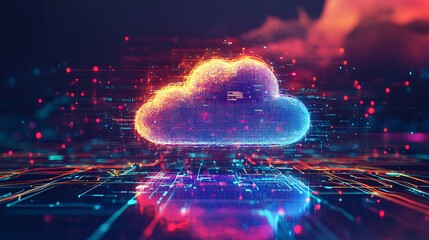 Poster - Futuristic Cloud Computing Concept with Data Lines Connecting Global Network of Devices