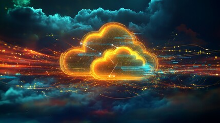 Poster - Futuristic Cloud Computing Concept with Data Lines Connecting Global Network of Devices