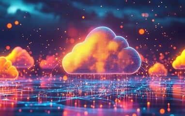 Poster - Abstract Cloud Computing Representation with Digital Cloud Connected to Interconnected Devices