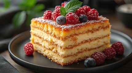 Layered Cake with Raspberries and Blueberries - Delicious Dessert Recipe