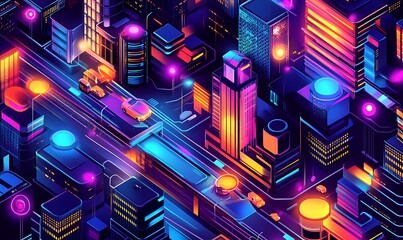 Poster - Futuristic Smart City with Glowing Digital Networks Connecting Buildings and Infrastructure