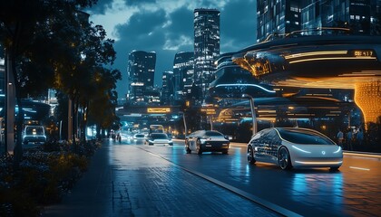 Poster - Futuristic Smart City with Connected Infrastructure Symbolizing IoT Ecosystem in Urban Environment