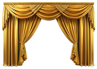 Wall Mural - A pair of golden stage curtains drawn back to reveal a white background