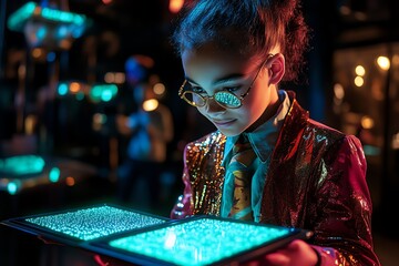 Aufkleber - Fantasy version of a coding class, where young wizards learn to manipulate magical codes on glowing tablets that float in the air
