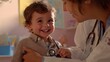 © Elizaveta - Pediatrician smiles while gently examining a young child with a stethoscope in a cheerful clinic setting