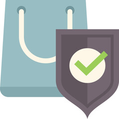 Poster - shopping bag with shield and check mark presenting secure online purchase concept