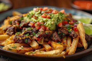 Sticker - Delicious Mexican Fries with Steak, Guacamole, and Pico de Gallo