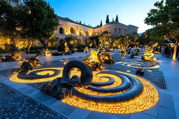 Poster - Fantasy-inspired Alcazaba in Malaga, where the ancient Moorish fortress is surrounded by glowing lights and mythical creatures, creating a magical atmosphere