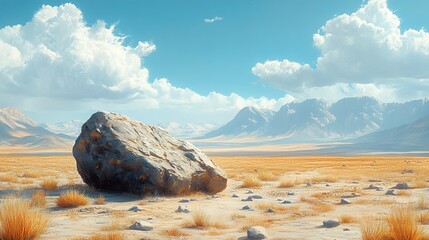 Wall Mural - Stunning Desert Landscape with Mountain Range and Lone Rock