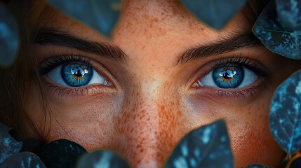 Sticker - Close Up Portrait of a Woman with Blue Eyes