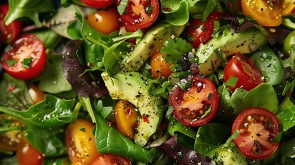 Wall Mural - Closeup of Fresh Salad with Avocado and Cherry Tomatoes