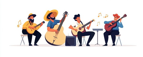 American folk festival on a white background flat design front view traditional music animation colored pastel