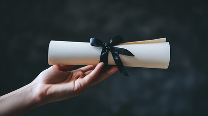 Diploma Rolled and Tied with a Black Ribbon