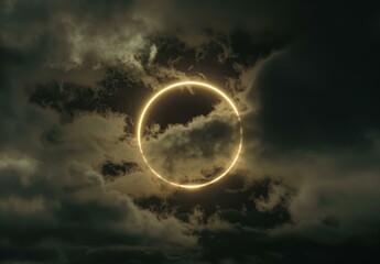 Poster - A ring of light in the sky with clouds surrounding it. AI.
