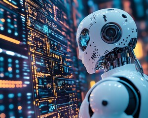 Leinwandbilder - Developer updates software using AI technology, Software updates or operating system upgrades to keep your device up to date with enhanced functionality in new versions