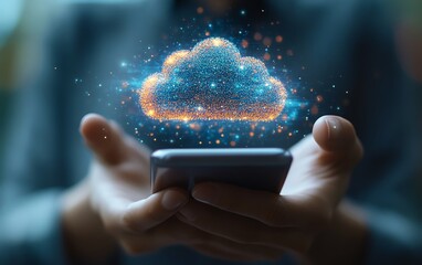Aufkleber - Backup concept, Businessman use smartphone with virtual Cloud backup icon for data backup management Online digital data storage and connection service