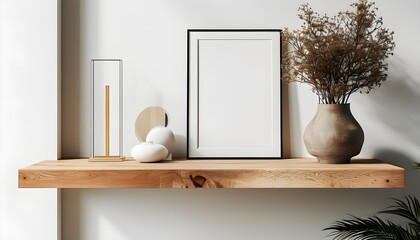 Poster - Polished wooden surface showcasing elegance and simplicity against a clean white backdrop