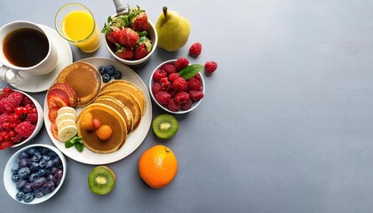 Wall Mural - Pancakes and fruit for breakfast