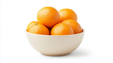 white bowl filled with fresh, vibrant oranges on white background. oranges are bright and juicy, creating refreshing and healthy visual appeal.