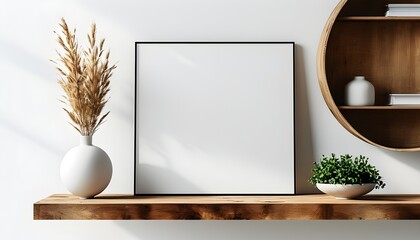 Wall Mural - Polished wooden surface showcasing elegance and simplicity against a clean white backdrop