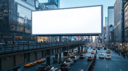 Wall Mural - A busy city street with a large white billboard in the background