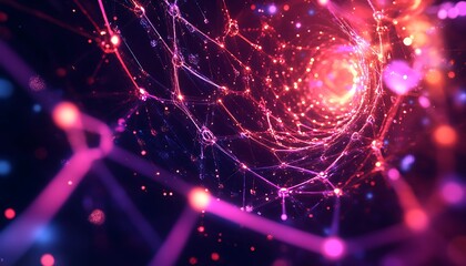 Poster - Abstract Illustration of Quantum Entanglement with Floating Qubits Connected by Glowing Lines