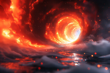 Wall Mural - Illustration of a background of swirling flames burning in the dark.