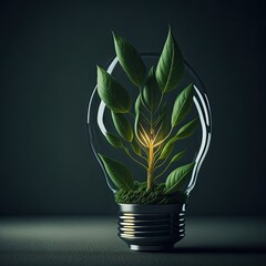 A light bulb with a green leaf representing the growth and innovation that comes with clean energy. paper art