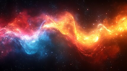 Wall Mural - Abstract cosmic background with blue and orange nebulae and stars.