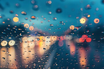 Wall Mural - rain drops on car glass with blur background