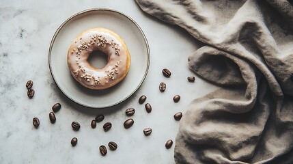 Wall Mural - Coffee and Donut on a White Background