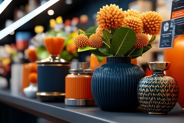 Aufkleber - Hyper-realistic scene of a consumer shopping for home goods, capturing every detail from product labels to intricate dÃ©cor pieces on display
