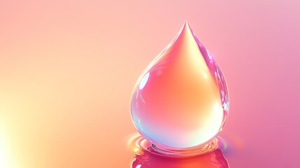 Wall Mural - A vibrant 3d illustration of a skincare droplet, showcasing its glossy surface and light reflections. The droplet is isolated against a soft background, symbolizing purity and hydration