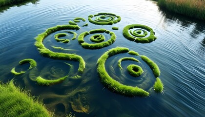 Wall Mural - Submerged Mysteries: The Enigmatic Aquatic Crop Circle in Graphic Design