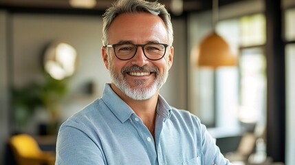 Poster - Professional Man Smiling in Modern Office Setting