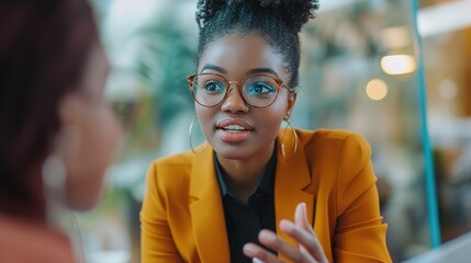 Poster - Professional Woman Engaging in Conversation