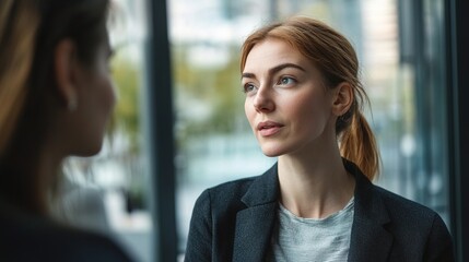 Sticker - Professional Woman Engaging in Conversation in Office