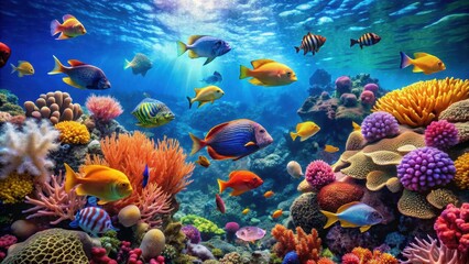 Underwater scenery with colorful fish swimming amidst coral reefs, underwater, fish, marine life