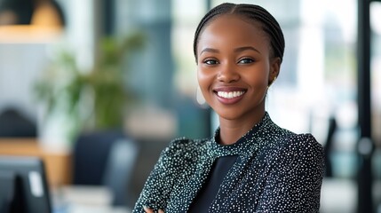 Sticker - Confident Businesswoman in Modern Office Environment