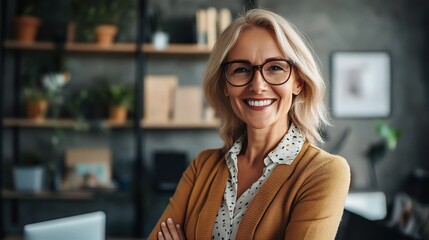 Canvas Print - Confident Business Woman in Modern Office Setting