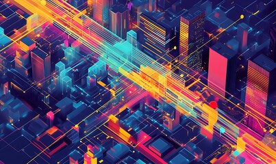 Aufkleber - Abstract Visualization of 5G Network Connecting Smart Devices and City Infrastructure
