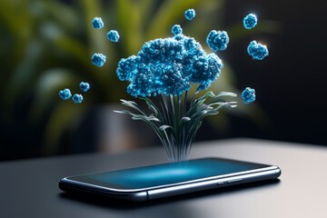 Aufkleber - Minimal AR icon, with a simple smartphone symbol and floating 3D elements representing augmented reality interaction