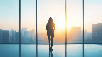 Poster - Businesswoman in Silhouette Against City Sunrise